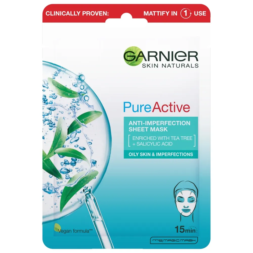 Garnier Skin Naturals - maschera per il viso - Pure Active Anti-Blemish Tissue Mask  