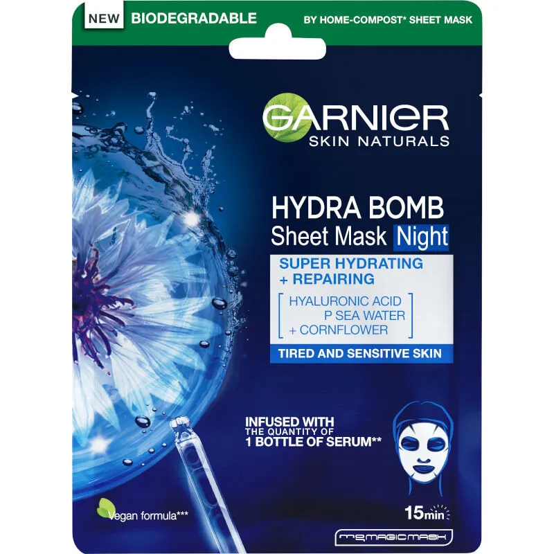 Garnier Skin Naturals - maschera viso per la sera - Hydra Bomb Tissue Mask Night Night-Time Face Mask